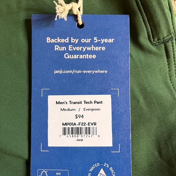 New! Janji Mens Transit Tech Pants Size Medium Evergreen - Picture 2 of 5